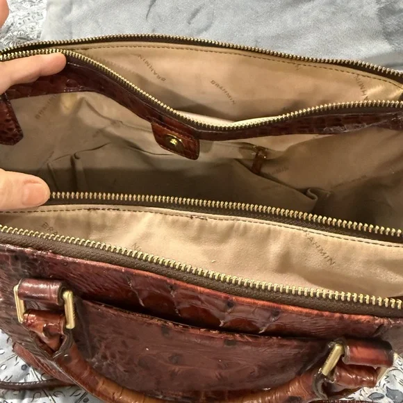Brahmin Croc-Embossed Satchel in Rich Chestnut Brown with MATCHING wallet